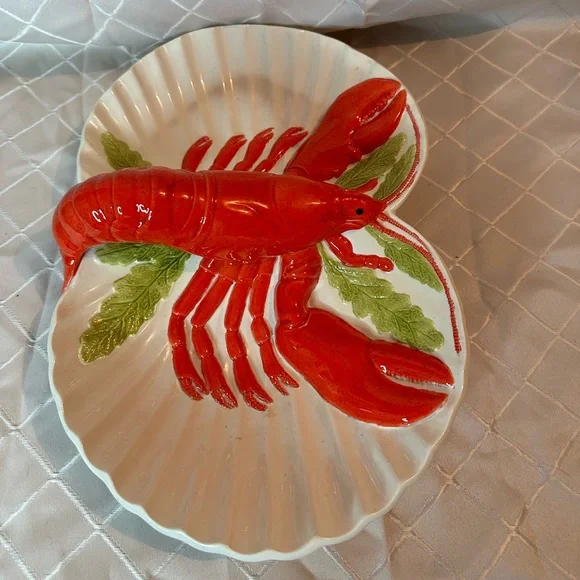 Large Vintage Red Lobster Majolica Style Pottery Shell Dish - Picture 3 of 9
